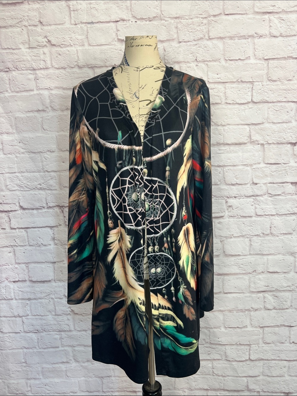 Women’s Black Dreamcatcher Print Long Sleeve Open Cardigan